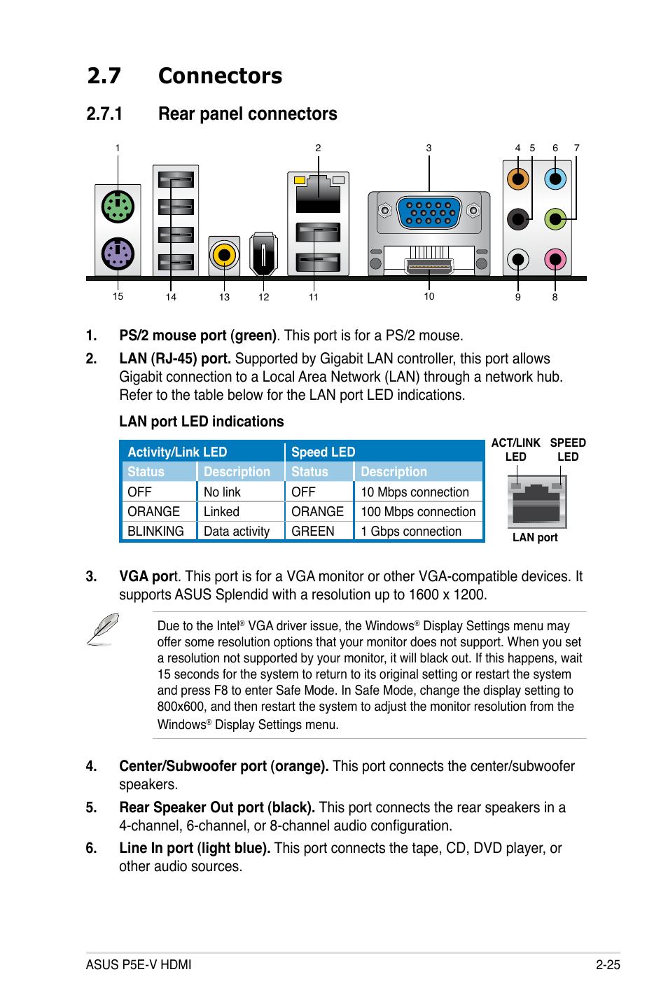 7 connectors, 1 rear panel connectors | Asus P5E-V HDMI User Manual | Page 51 / 162