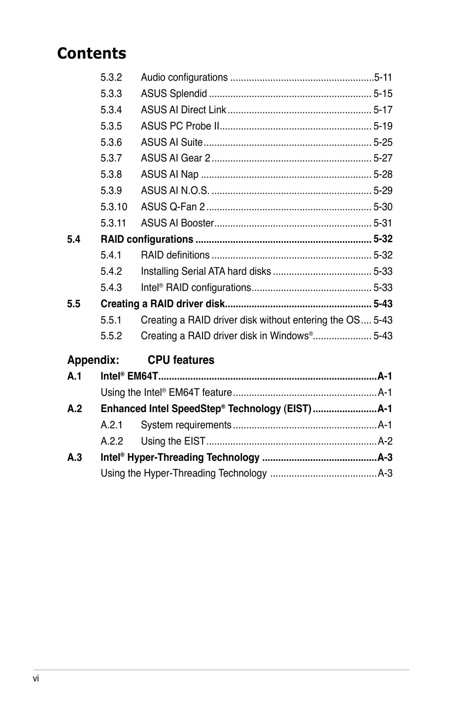 Asus P5E-V HDMI User Manual | Page 6 / 162