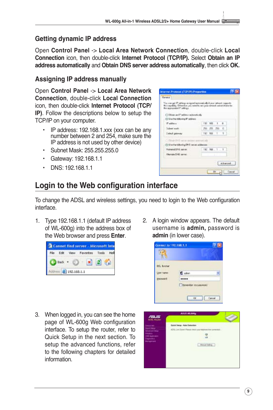 Login to the web configuration interface | Asus WL-600g User Manual | Page 11 / 57