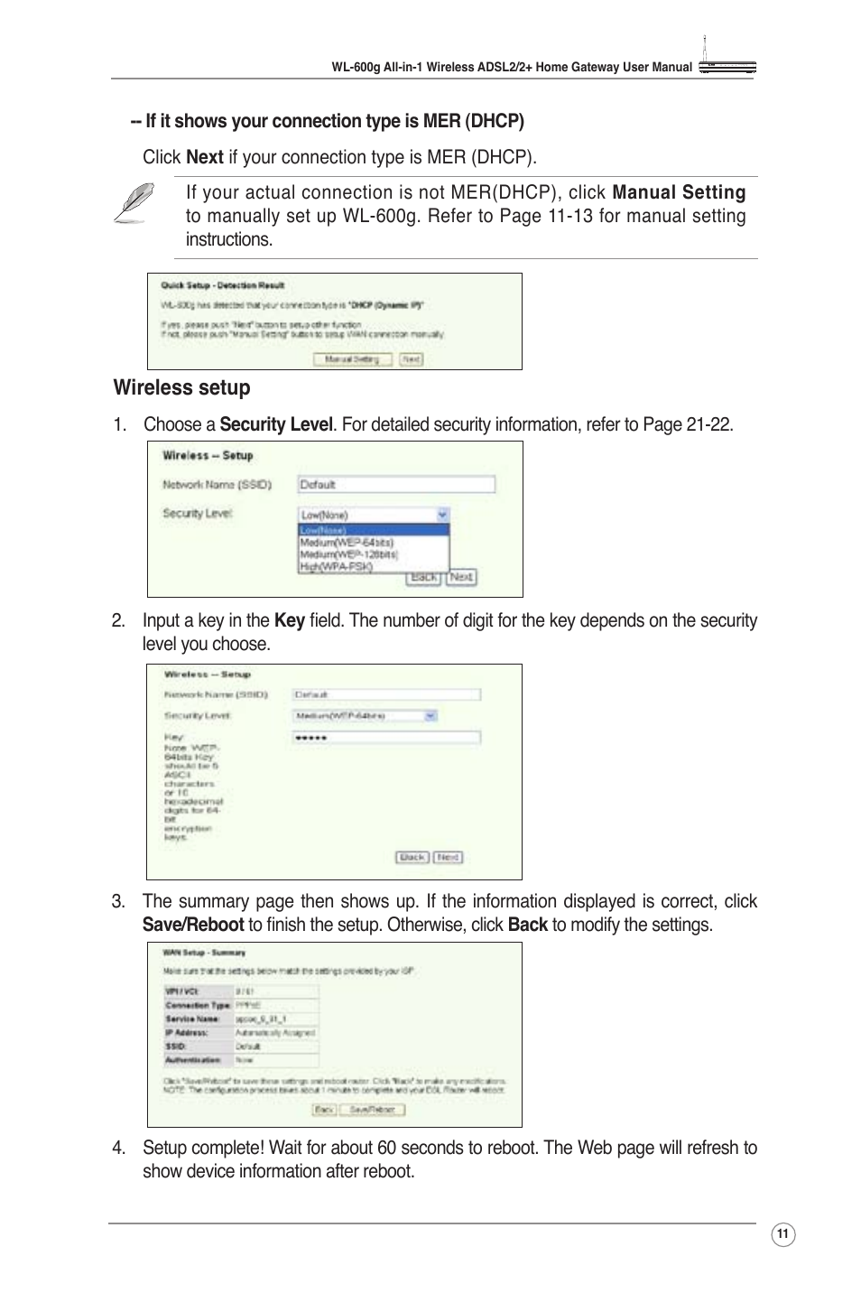 Wireless setup | Asus WL-600g User Manual | Page 13 / 57