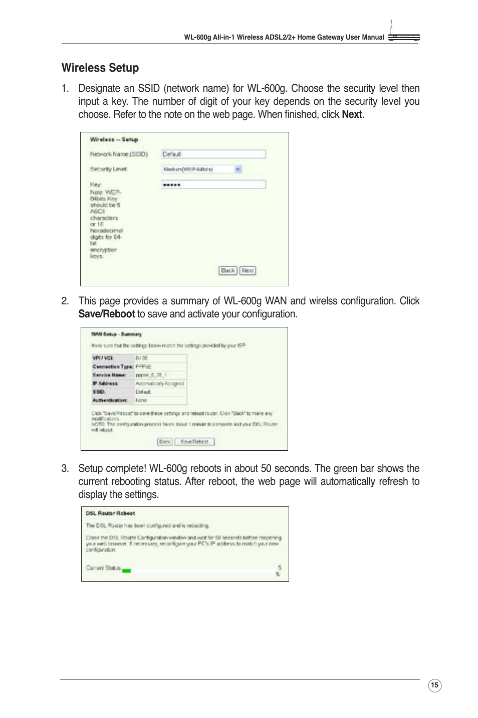 Wireless setup | Asus WL-600g User Manual | Page 17 / 57