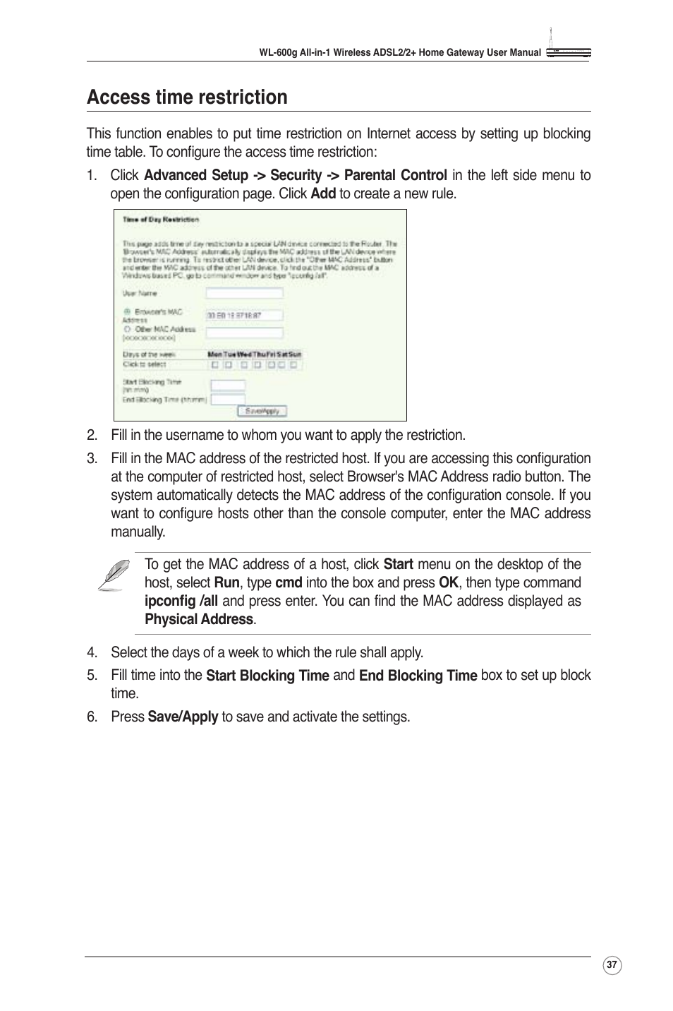 Access time restriction | Asus WL-600g User Manual | Page 39 / 57