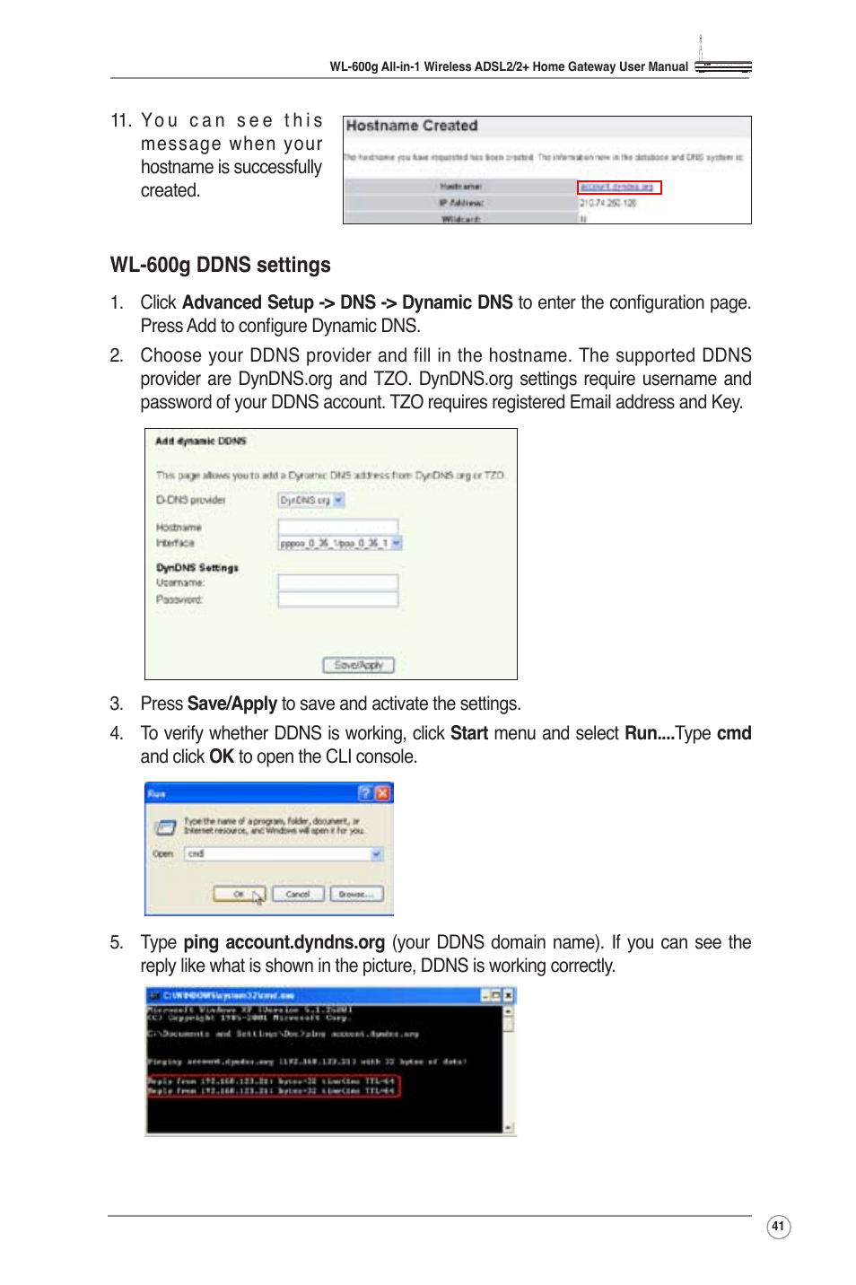 Wl-600g ddns settings | Asus WL-600g User Manual | Page 43 / 57