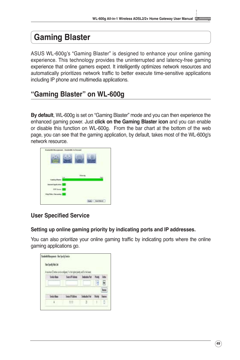 Gaming blaster, Gaming blaster” on wl-600g | Asus WL-600g User Manual | Page 51 / 57