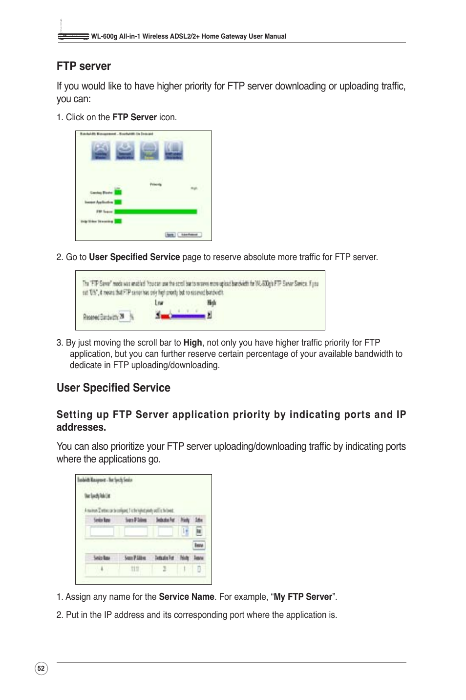 Ftp server, User specified service | Asus WL-600g User Manual | Page 54 / 57