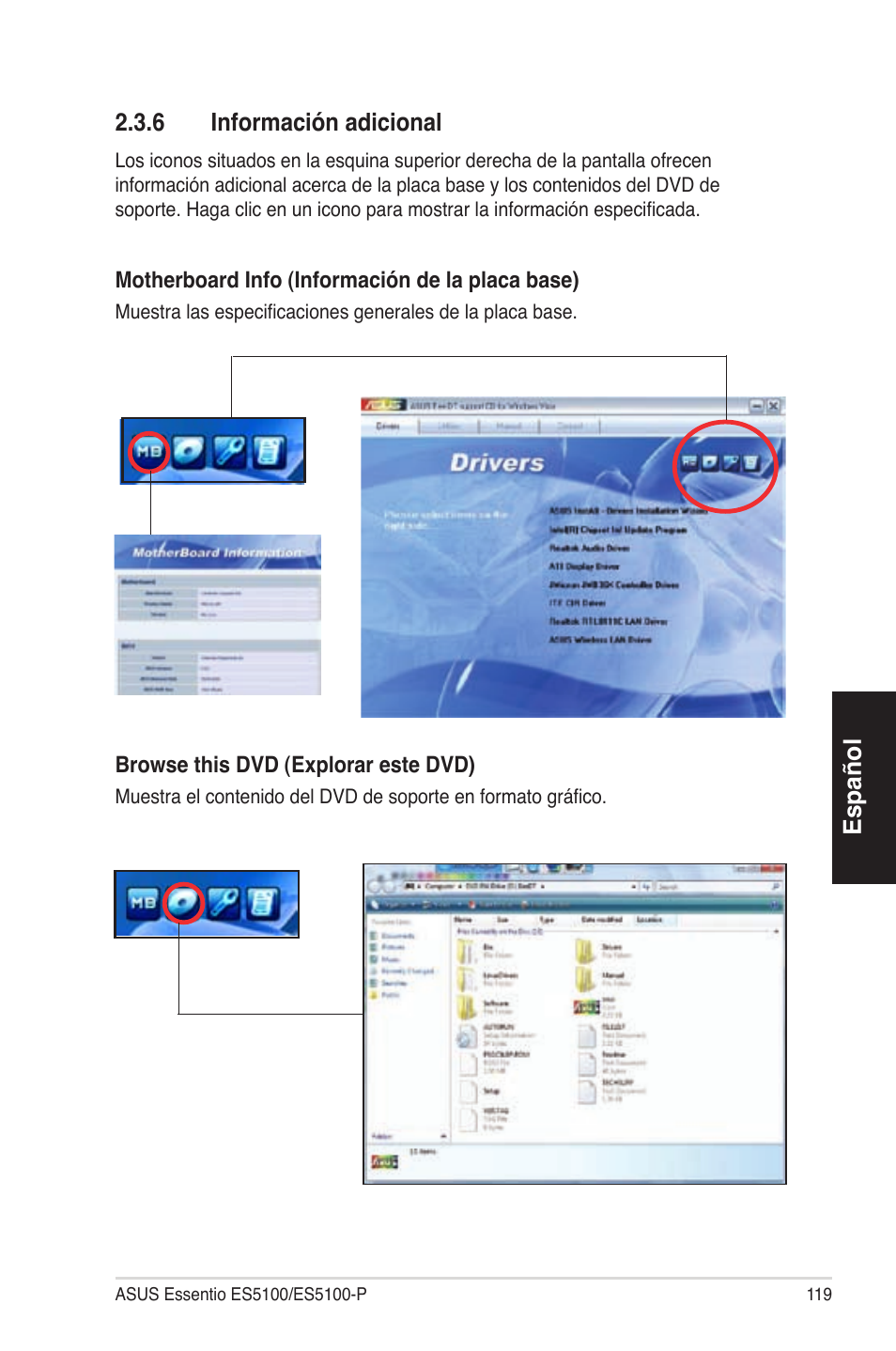 Español 2�3�6 informaciónadicional | Asus ES5100 User Manual | Page 119 / 161