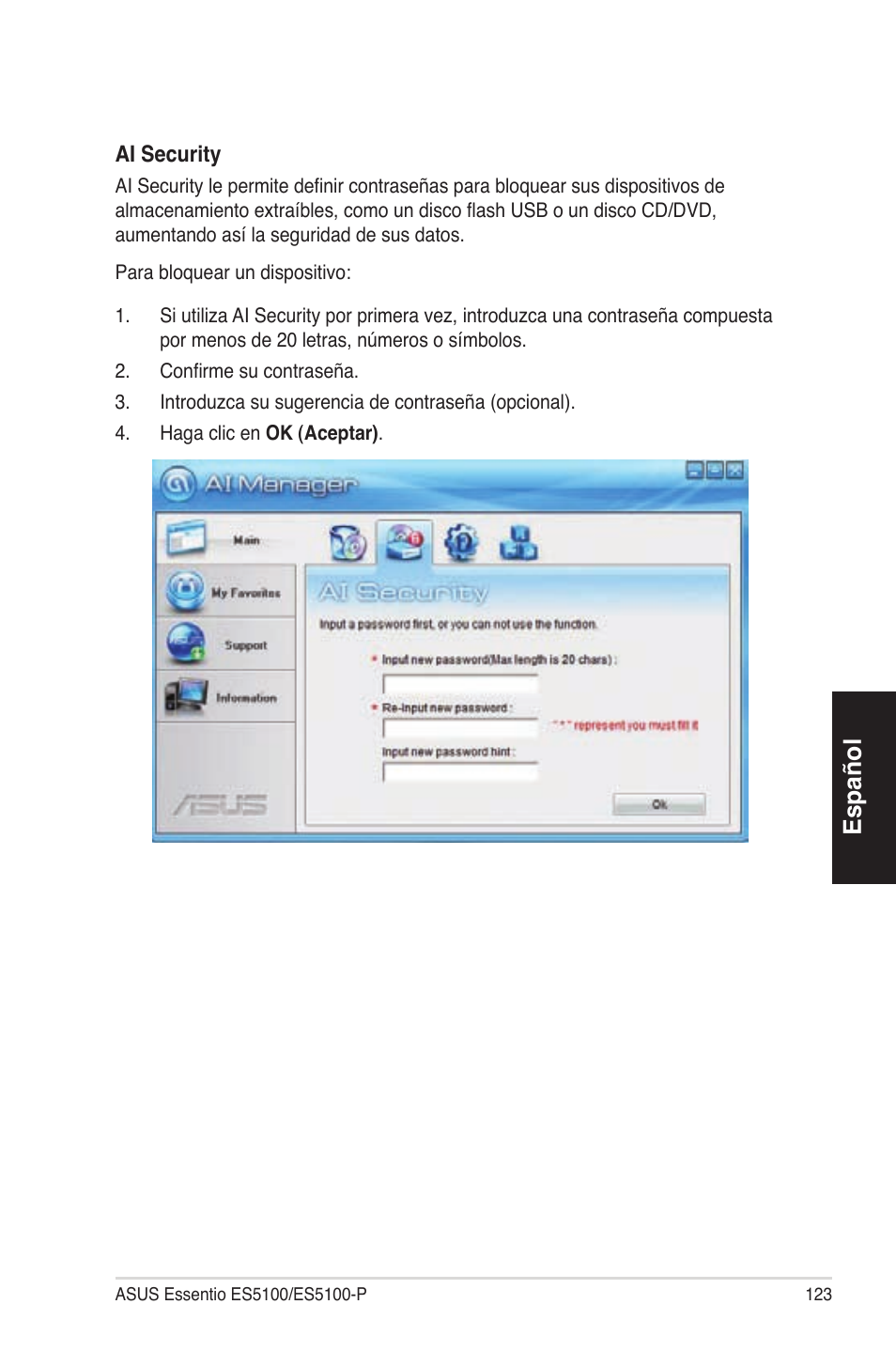 Español | Asus ES5100 User Manual | Page 123 / 161