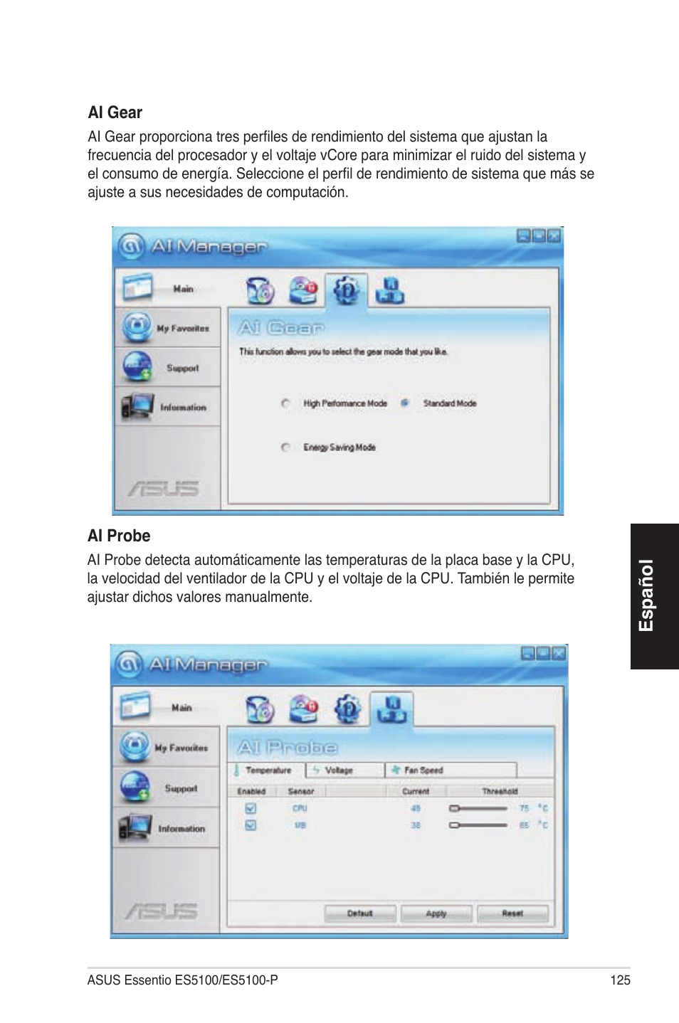 Español | Asus ES5100 User Manual | Page 125 / 161