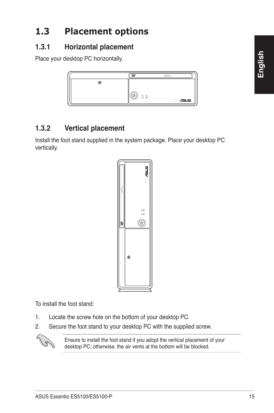 3 placement options | Asus ES5100 User Manual | Page 15 / 161