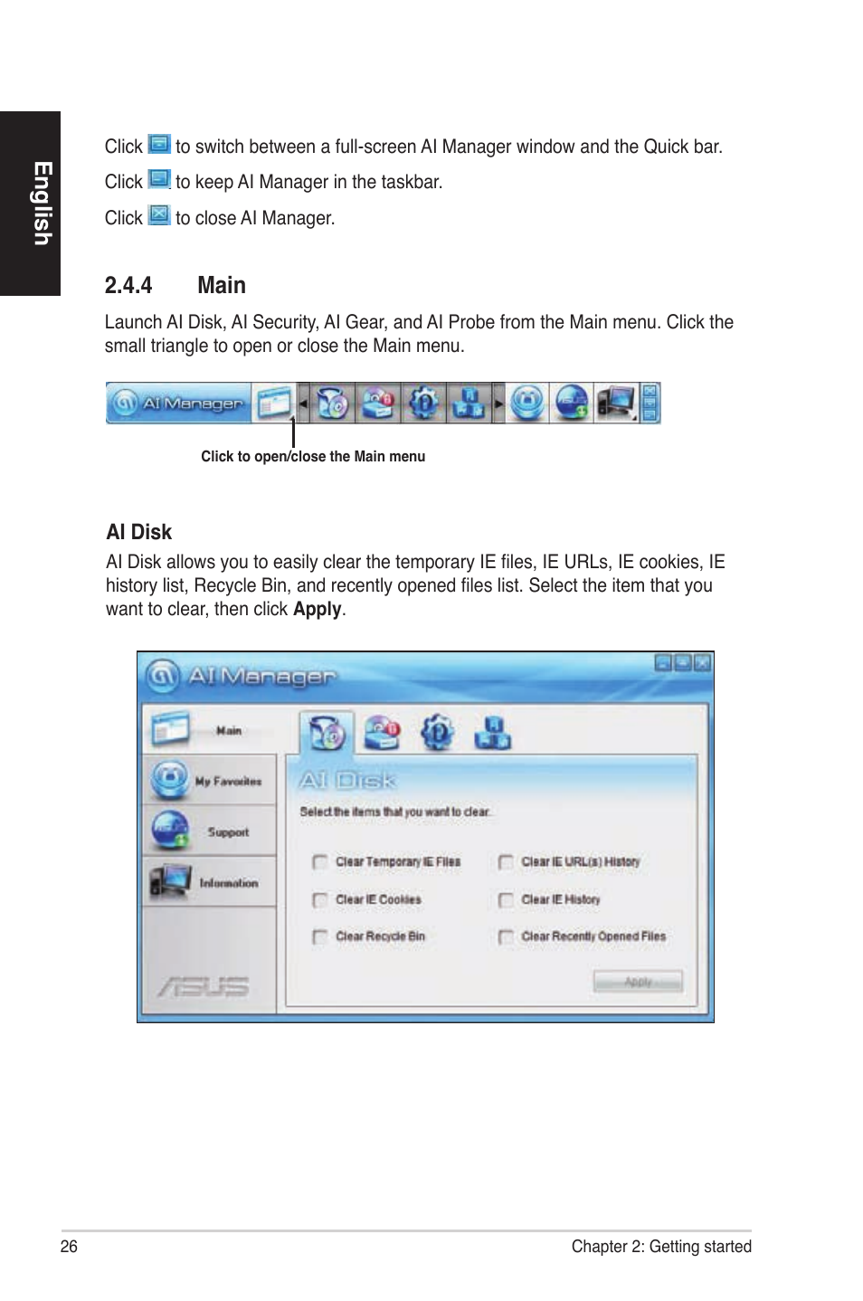 English, 2�4�4 main | Asus ES5100 User Manual | Page 26 / 161