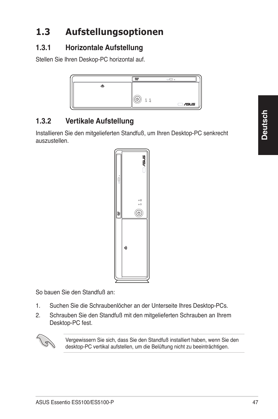 3 aufstellungsoptionen | Asus ES5100 User Manual | Page 47 / 161