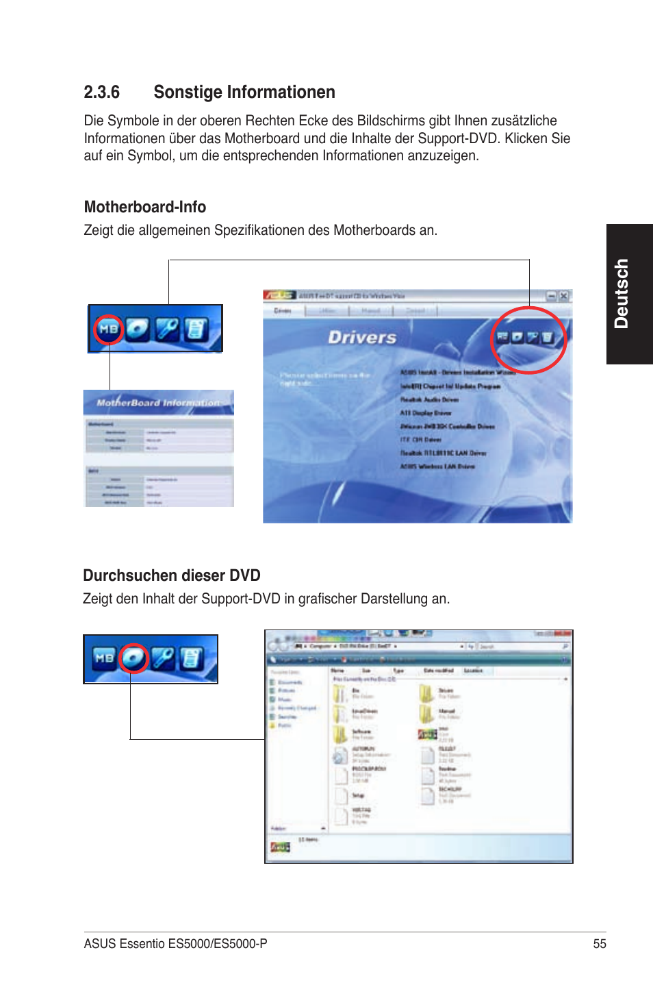 Deutsch 2�3�6 sonstigeinformationen | Asus ES5100 User Manual | Page 55 / 161