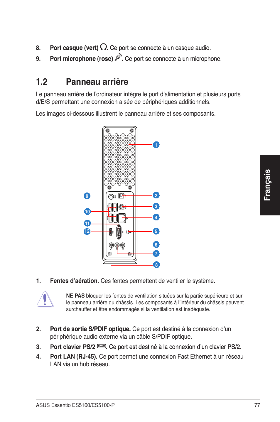 1�2 panneauarrière, Français | Asus ES5100 User Manual | Page 77 / 161