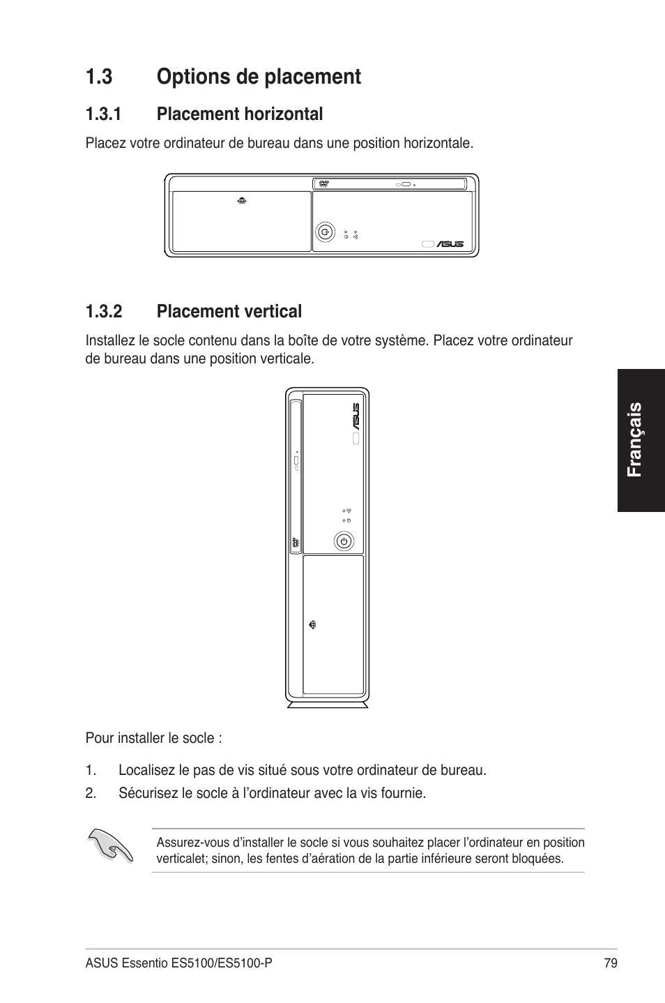 1�3 optionsdeplacement | Asus ES5100 User Manual | Page 79 / 161