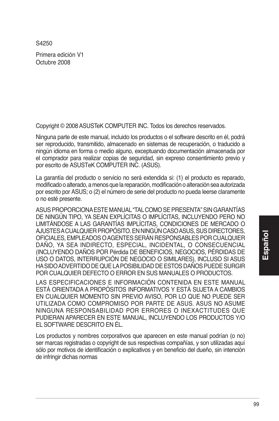 Español | Asus ES5100 User Manual | Page 99 / 161