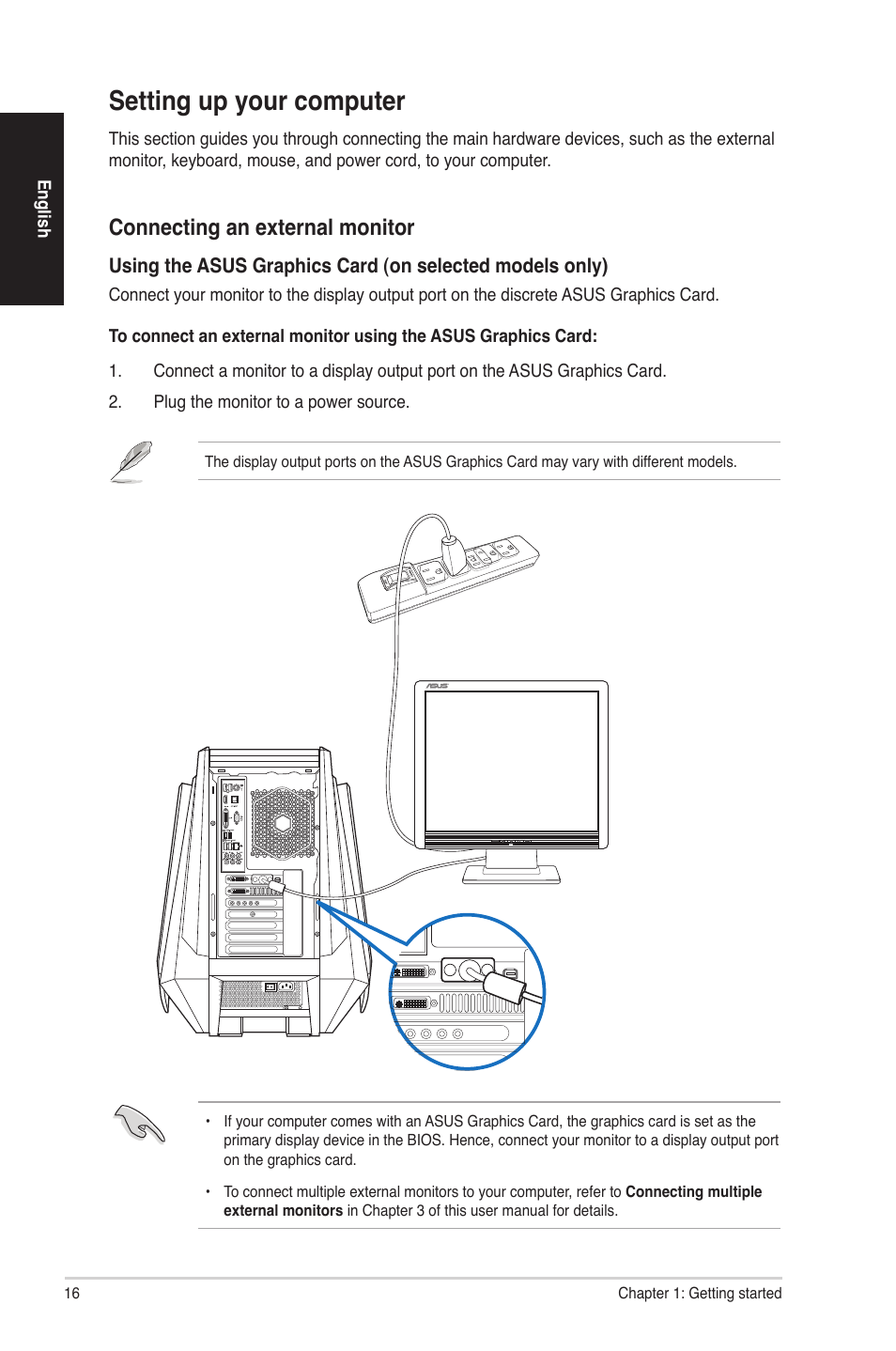 Setting up your computer, Connecting an external monitor | Asus G70AB User Manual | Page 16 / 82