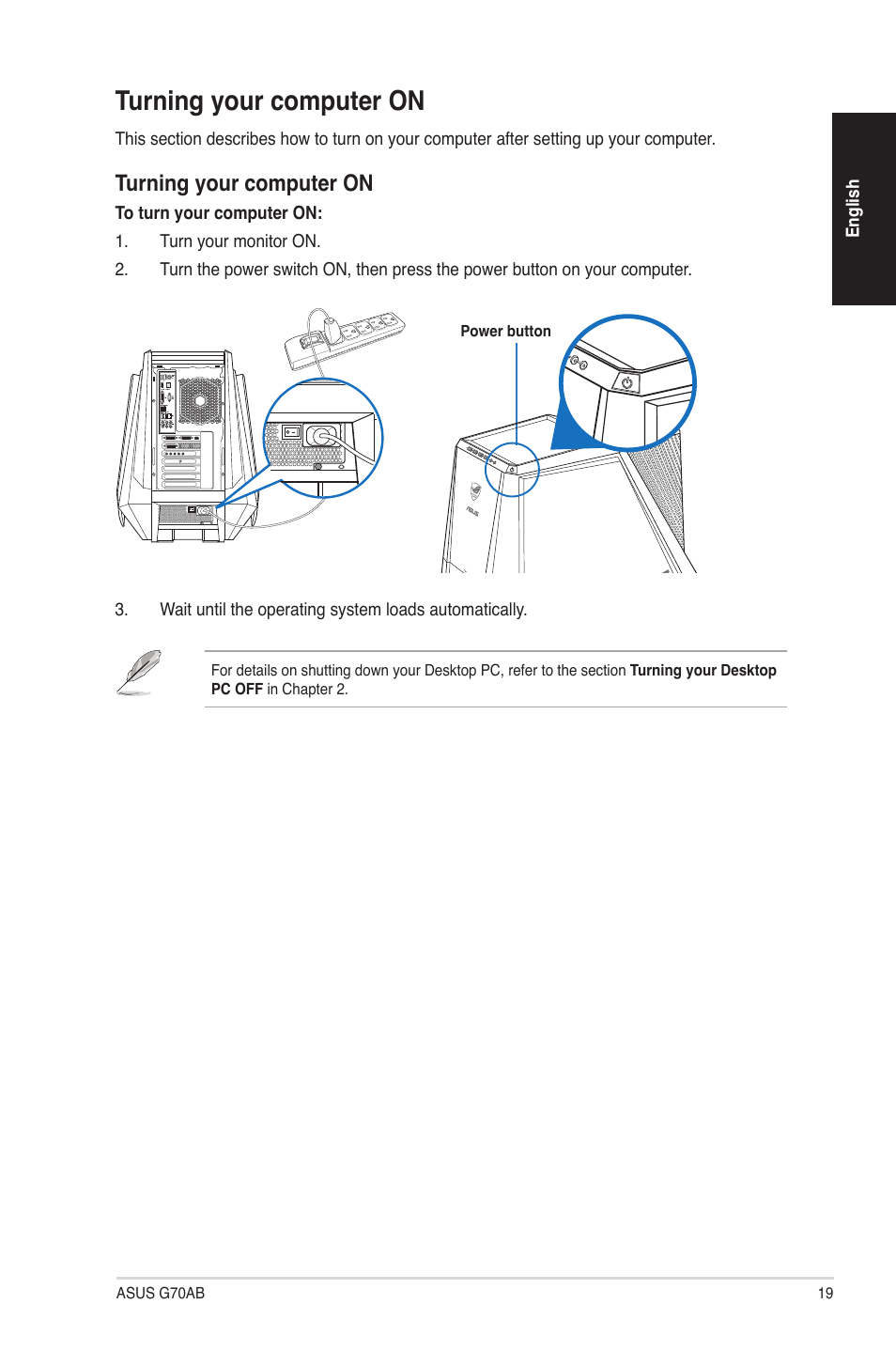 Turning your computer on | Asus G70AB User Manual | Page 19 / 82