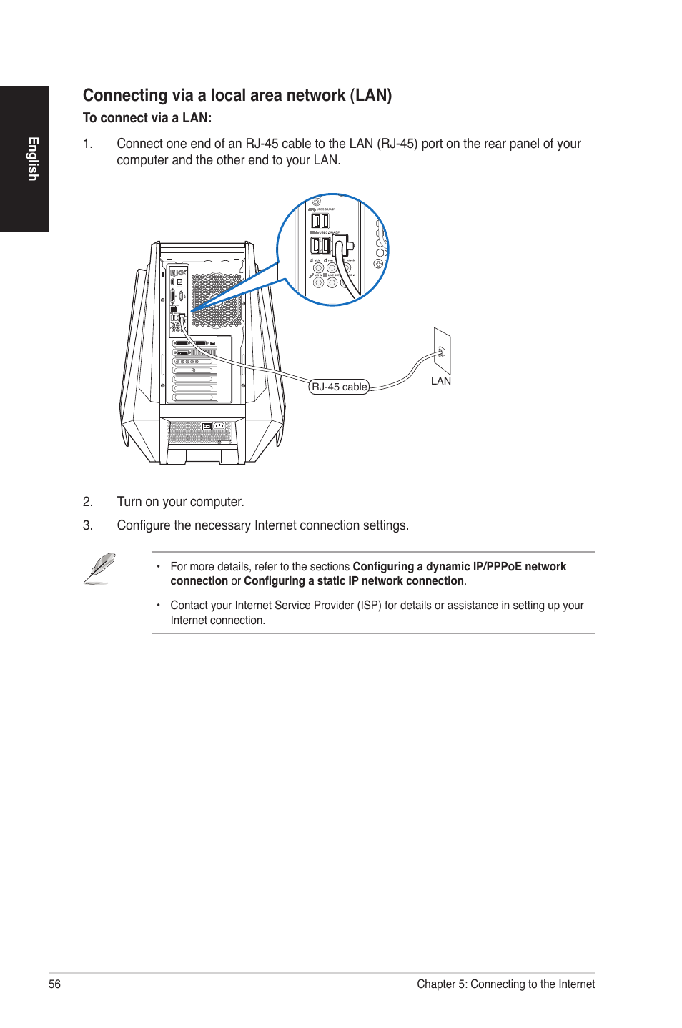 Connecting via a local area network (lan) | Asus G70AB User Manual | Page 56 / 82