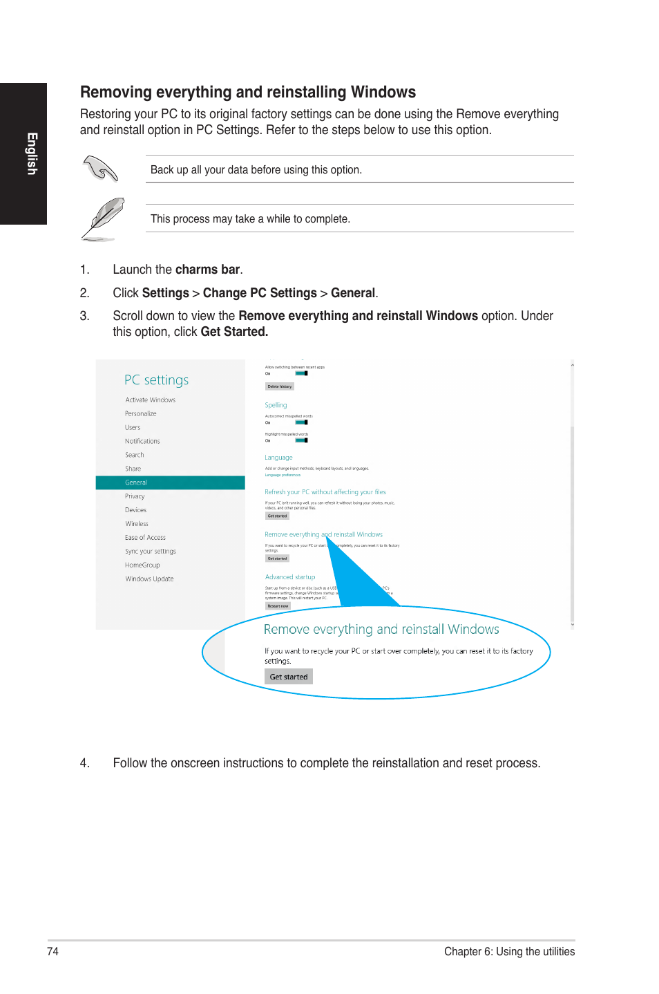 Removing everything and reinstalling windows | Asus G70AB User Manual | Page 74 / 82