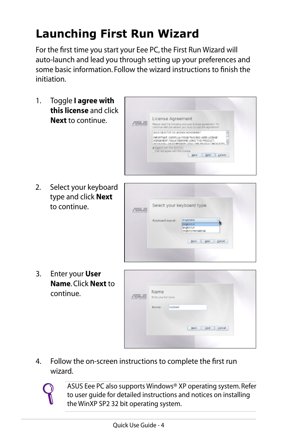 Launching first run wizard | Asus Eee PC S101/Linux User Manual | Page 4 / 8