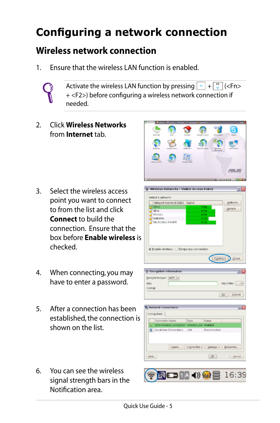 Configuring a network connection, Wireless network connection | Asus Eee PC S101/Linux User Manual | Page 5 / 8