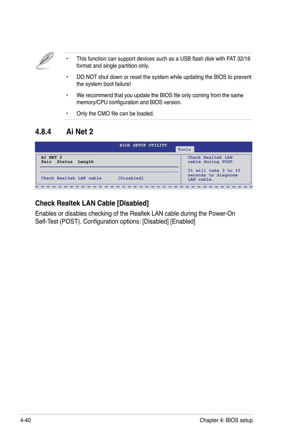 4 ai net 2, Ai net 2 -40, Check realtek lan cable [disabled | Asus ESC1000 Personal SuperComputer User Manual | Page 104 / 184