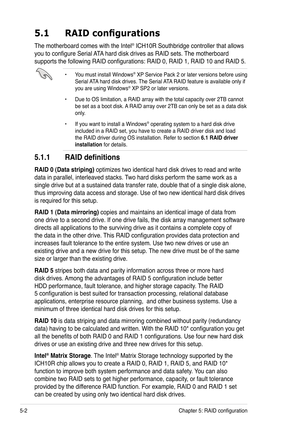 1 raid configurations, 1 raid definitions, Raid configurations -2 5.1.1 | Raid definitions -2 | Asus ESC1000 Personal SuperComputer User Manual | Page 108 / 184