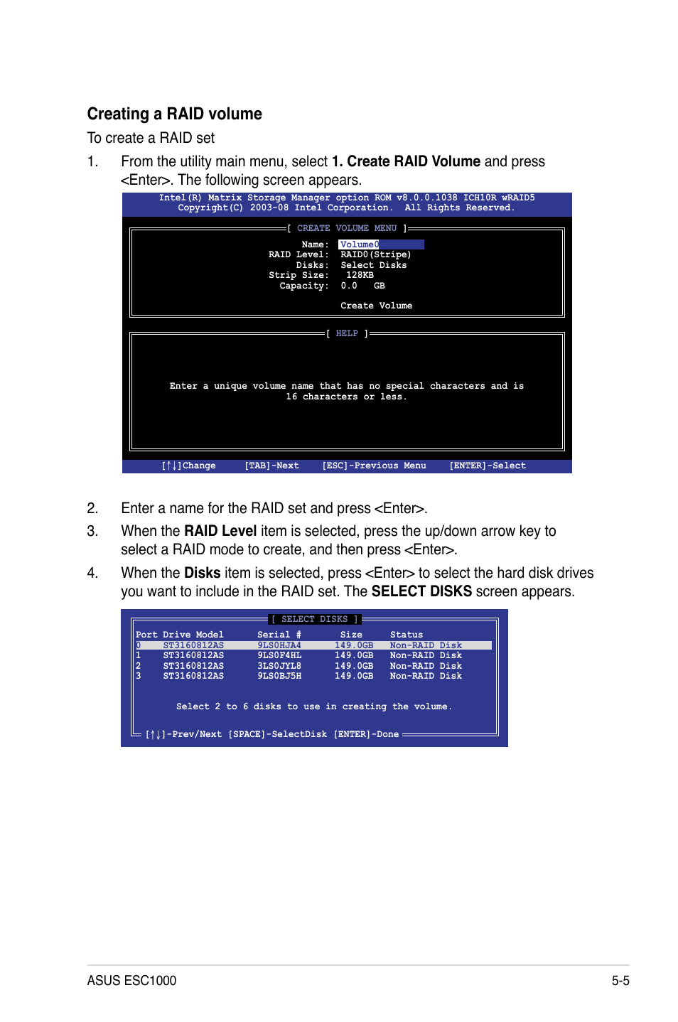 Creating a raid volume | Asus ESC1000 Personal SuperComputer User Manual | Page 111 / 184