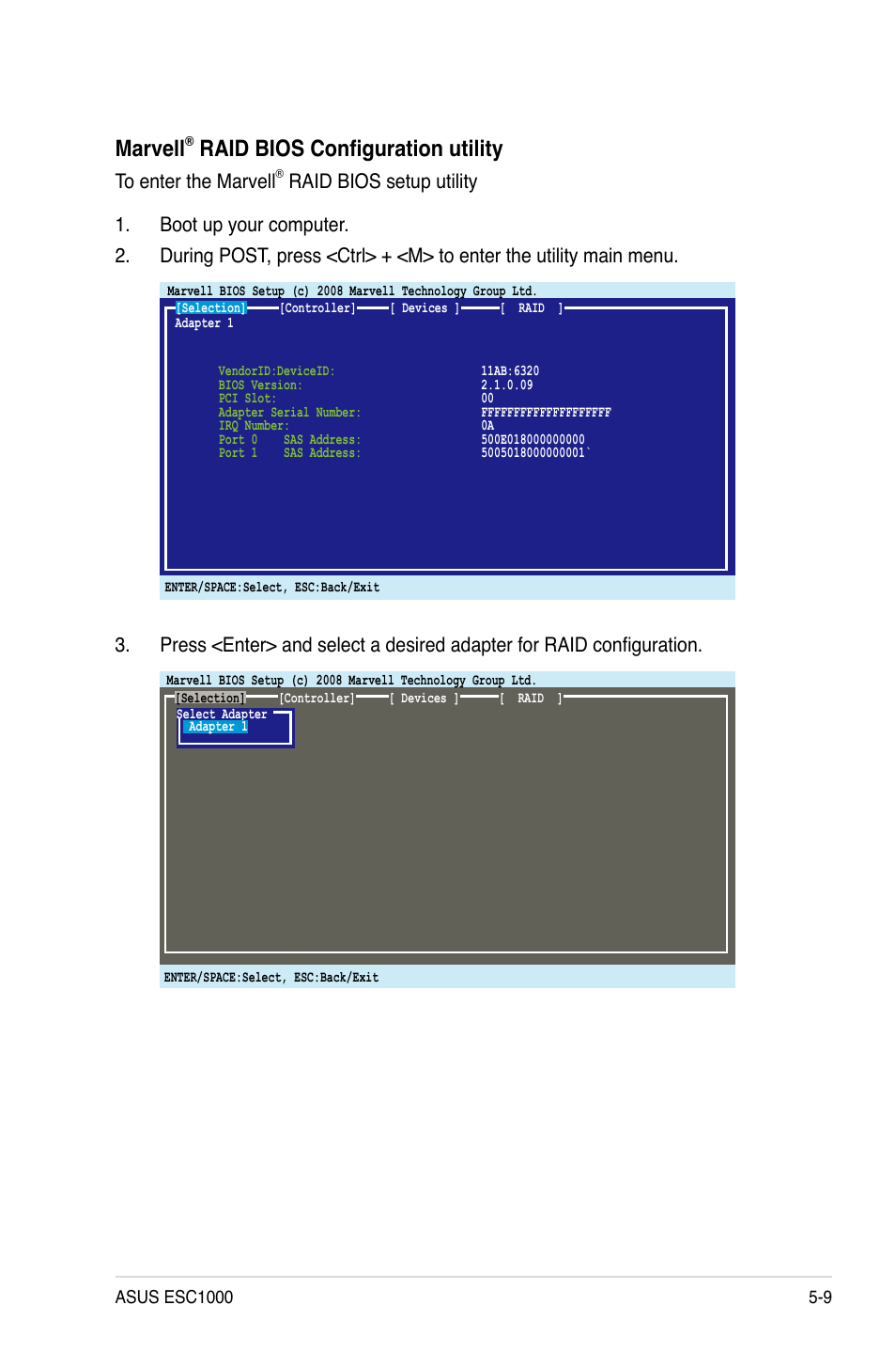 Marvell, Raid bios configuration utility | Asus ESC1000 Personal SuperComputer User Manual | Page 115 / 184