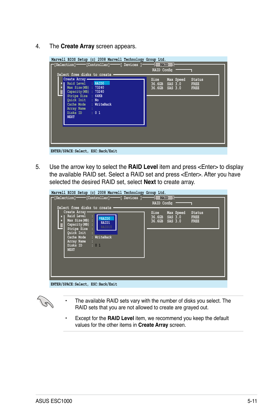 The create array screen appears | Asus ESC1000 Personal SuperComputer User Manual | Page 117 / 184