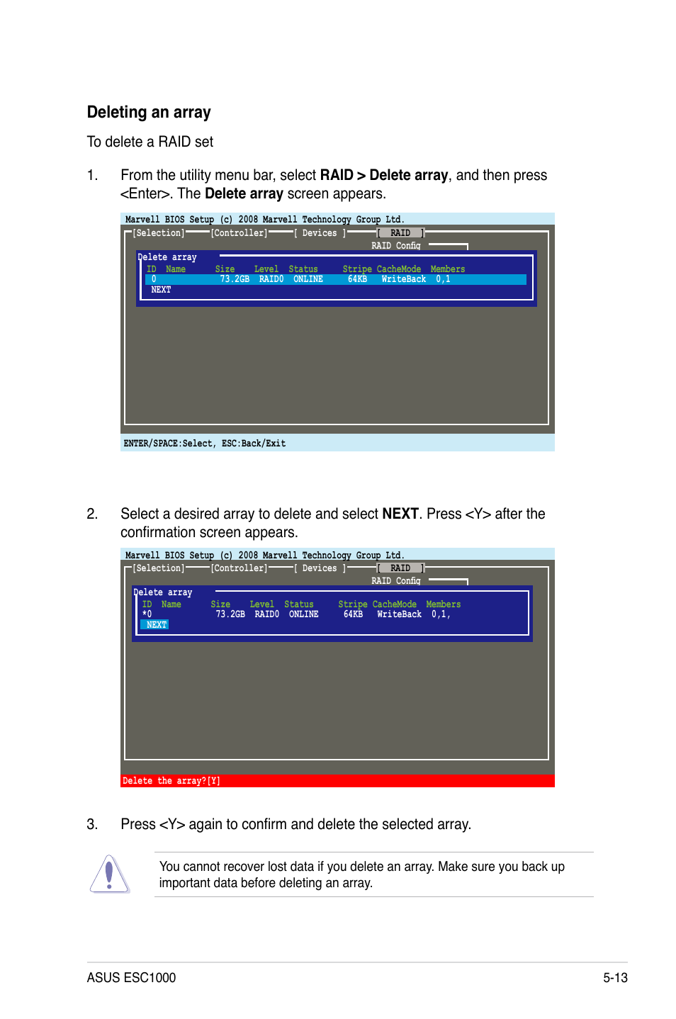 Deleting an array | Asus ESC1000 Personal SuperComputer User Manual | Page 119 / 184