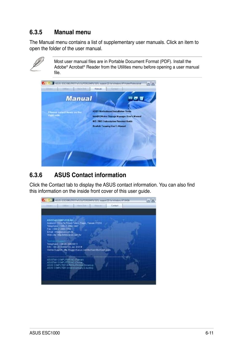 5 manual menu, 6 asus contact information, Manual menu -11 | Asus contact information -11 | Asus ESC1000 Personal SuperComputer User Manual | Page 133 / 184