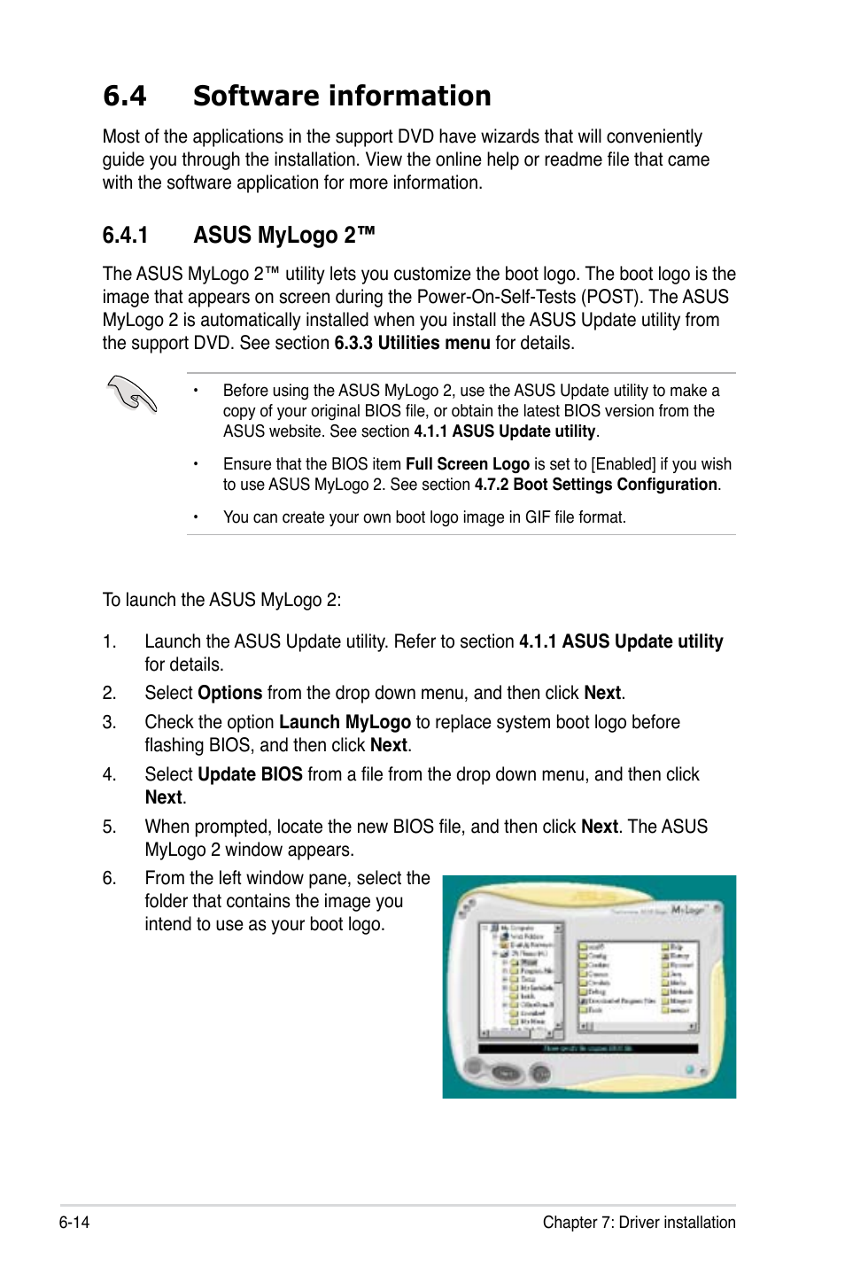 4 software information, 1 asus mylogo 2, Software information -14 6.4.1 | Asus mylogo 2™ -14 | Asus ESC1000 Personal SuperComputer User Manual | Page 136 / 184