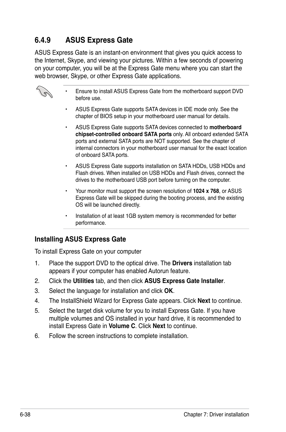 9 asus express gate, Asus express gate -38, Installing asus express gate | Asus ESC1000 Personal SuperComputer User Manual | Page 160 / 184