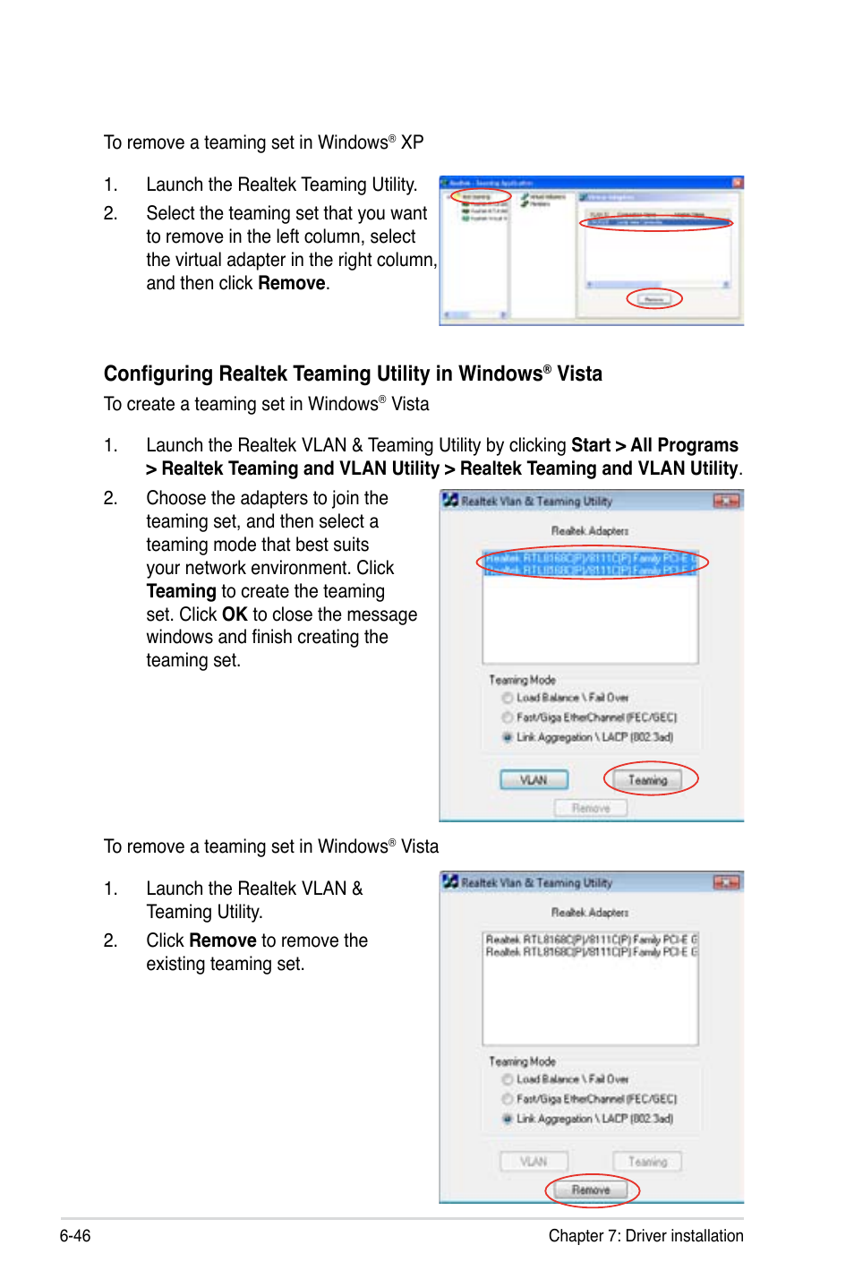 Configuring realtek teaming utility in windows, Vista | Asus ESC1000 Personal SuperComputer User Manual | Page 168 / 184