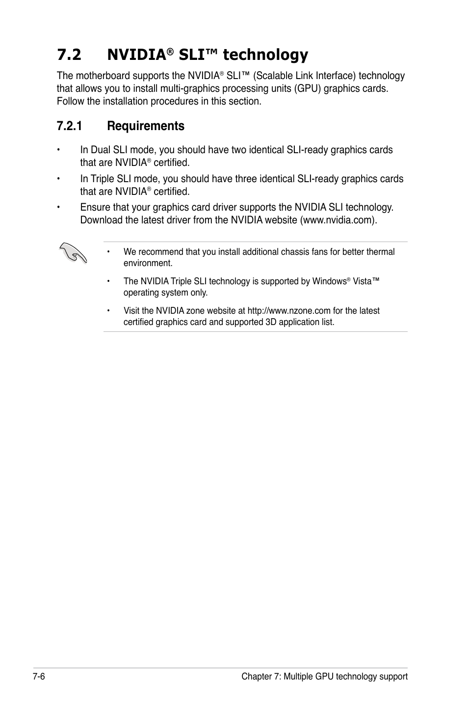 2 nvidia® sli™ technology, 1 requirements, Nvidia | Sli™ technology -6, Requirements -6, 2 nvidia, Sli™ technology | Asus ESC1000 Personal SuperComputer User Manual | Page 176 / 184