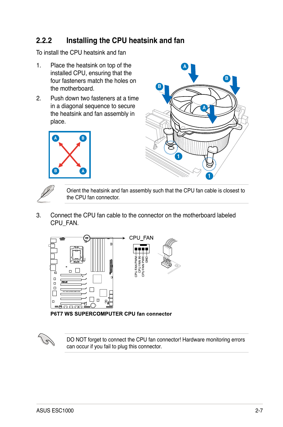2 installing the cpu heatsink and fan, Installing the cpu heatsink and fan -7 | Asus ESC1000 Personal SuperComputer User Manual | Page 27 / 184