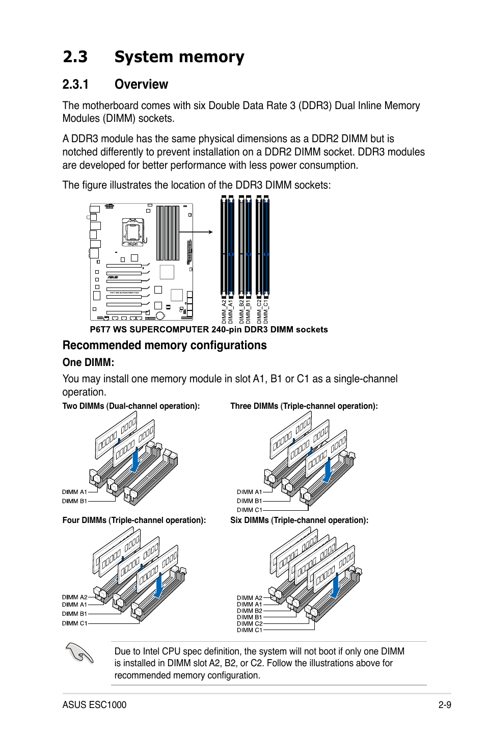 3 system memory, 1 overview, System memory -9 2.3.1 | Overview -9 | Asus ESC1000 Personal SuperComputer User Manual | Page 29 / 184