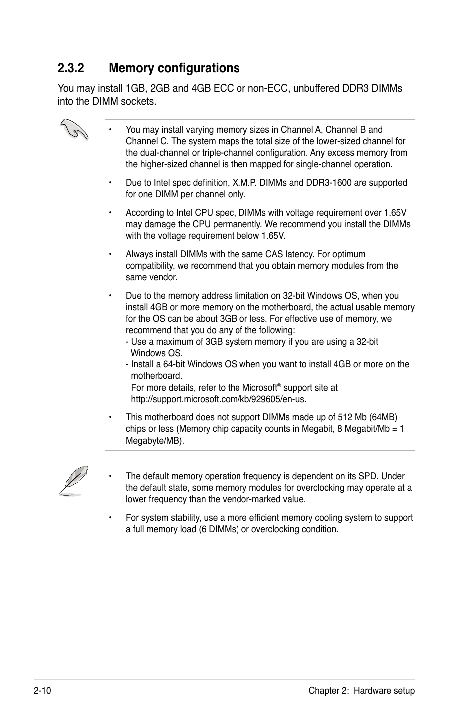 2 memory configurations, Memory configurations -10 | Asus ESC1000 Personal SuperComputer User Manual | Page 30 / 184