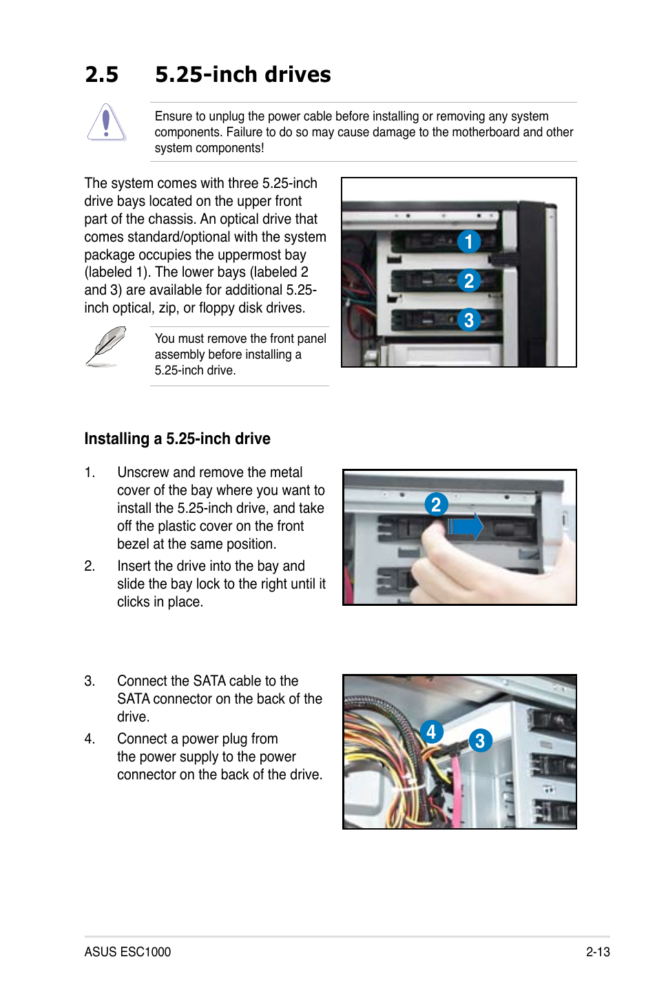 5 5.25-inch drives, Inch drives -13 | Asus ESC1000 Personal SuperComputer User Manual | Page 33 / 184