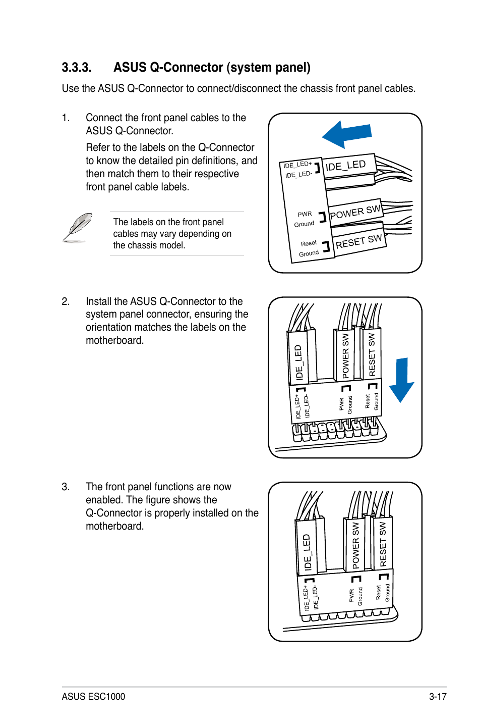 Asus q-connector (system panel), Asus q-connector (system panel) -17 | Asus ESC1000 Personal SuperComputer User Manual | Page 63 / 184