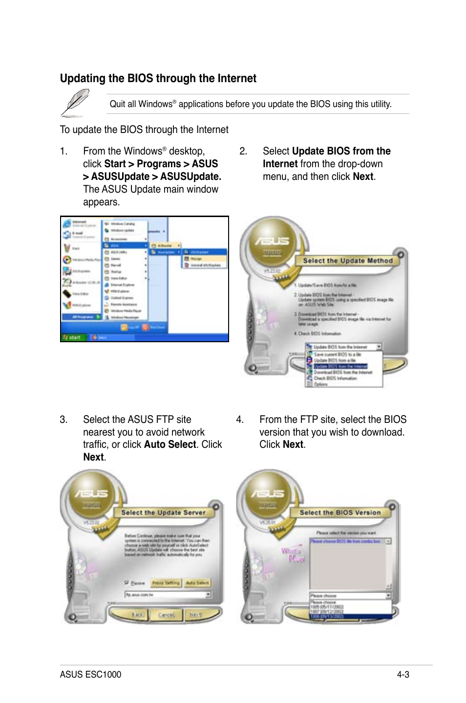 Updating the bios through the internet | Asus ESC1000 Personal SuperComputer User Manual | Page 67 / 184
