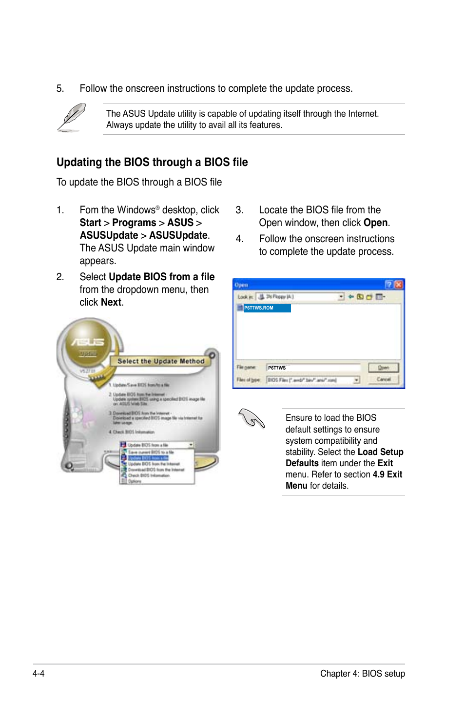 Updating the bios through a bios file | Asus ESC1000 Personal SuperComputer User Manual | Page 68 / 184