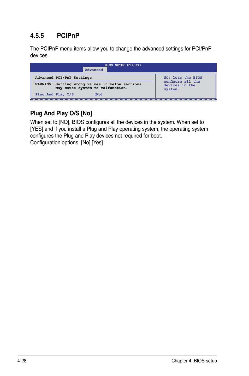 5 pcipnp, Pcipnp -28, Plug and play o/s [no | Asus ESC1000 Personal SuperComputer User Manual | Page 92 / 184