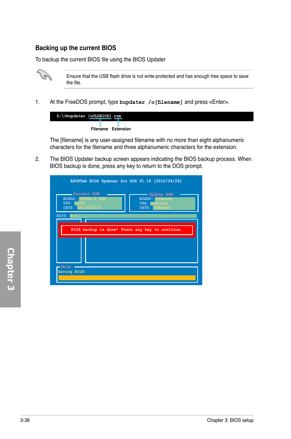 Chapter 3, Backing up the current bios | Asus P8Z68-V PRO User Manual | Page 104 / 146