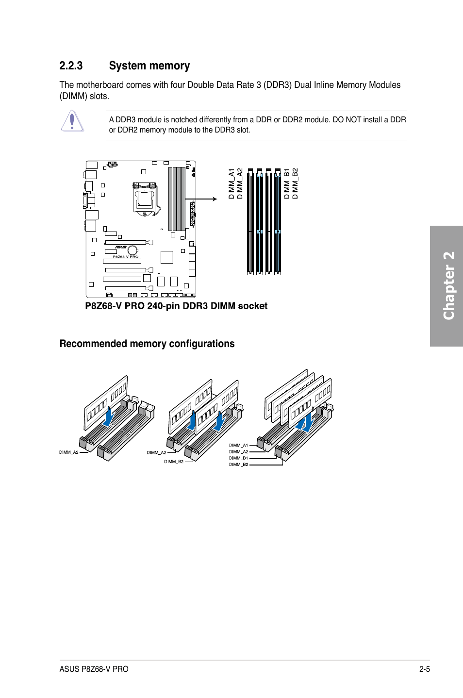 3 system memory, System memory -5, Chapter 2 | Asus P8Z68-V PRO User Manual | Page 23 / 146