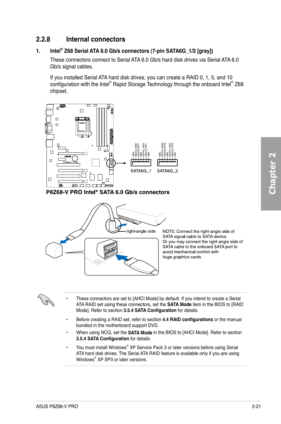 8 internal connectors, Internal connectors -21, Chapter 2 | Asus P8Z68-V PRO User Manual | Page 39 / 146