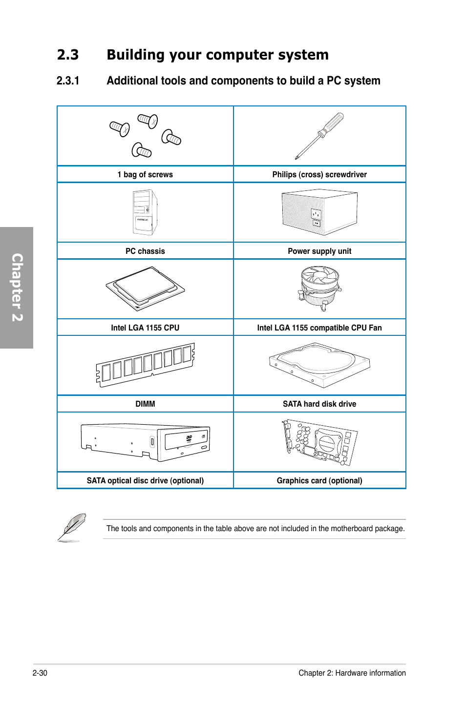 3 building your computer system, Building your computer system -30 2.3.1, Chapter 2 2.3 building your computer system | Asus P8Z68-V PRO User Manual | Page 48 / 146