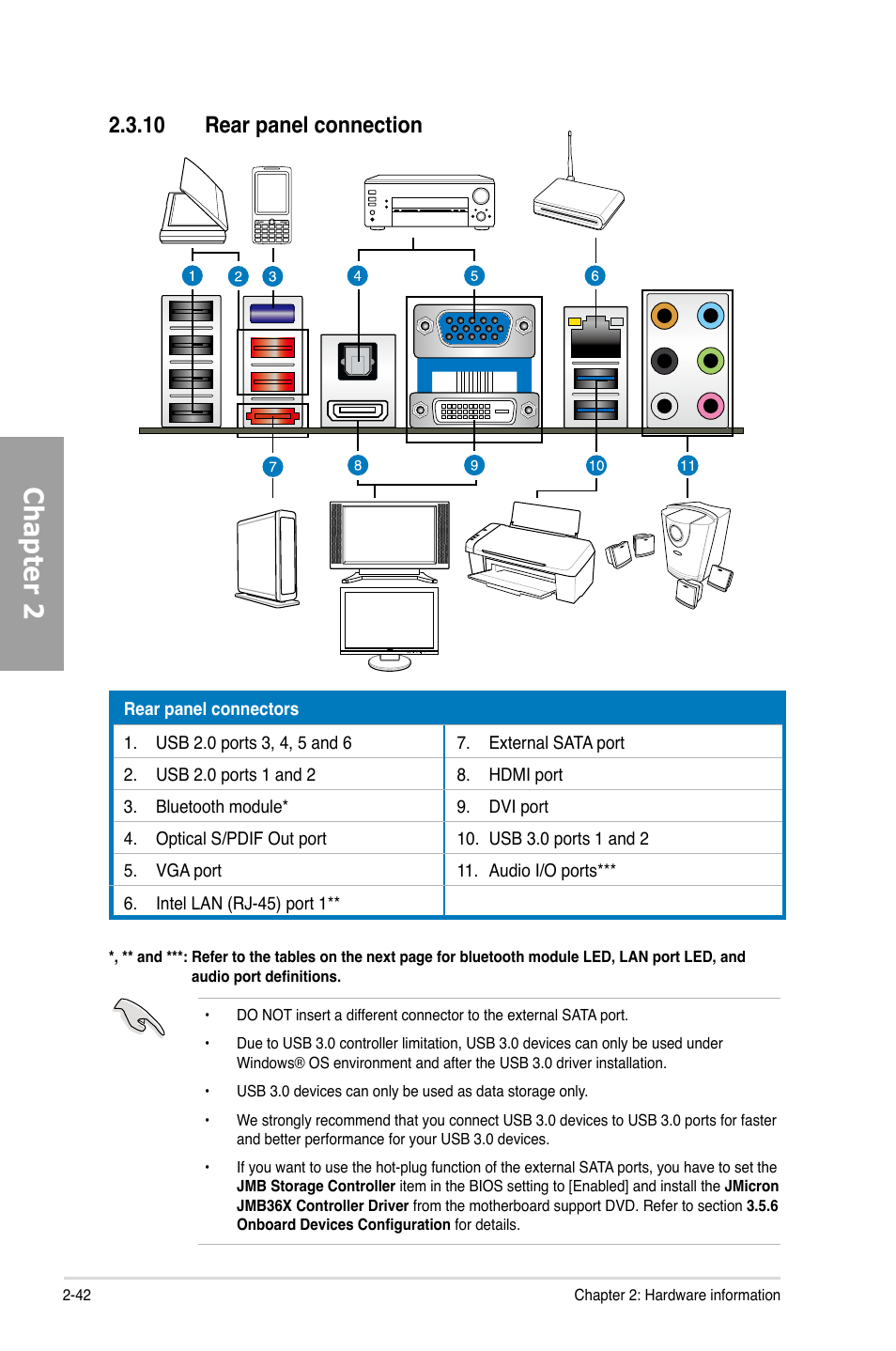 10 rear panel connection, Rear panel connection -42, Chapter 2 | Asus P8Z68-V PRO User Manual | Page 60 / 146