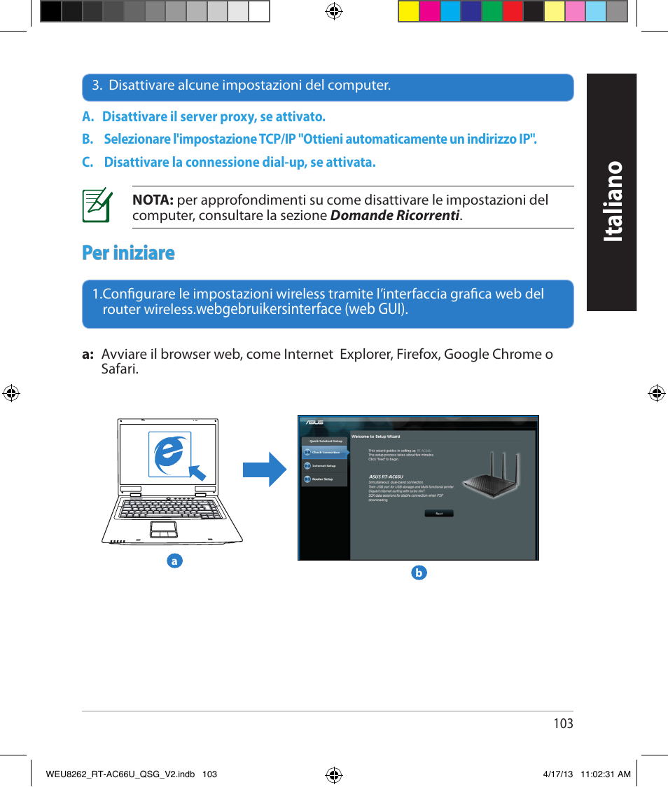 Italiano, Per iniziare | Asus RT-AC66U User Manual | Page 103 / 136